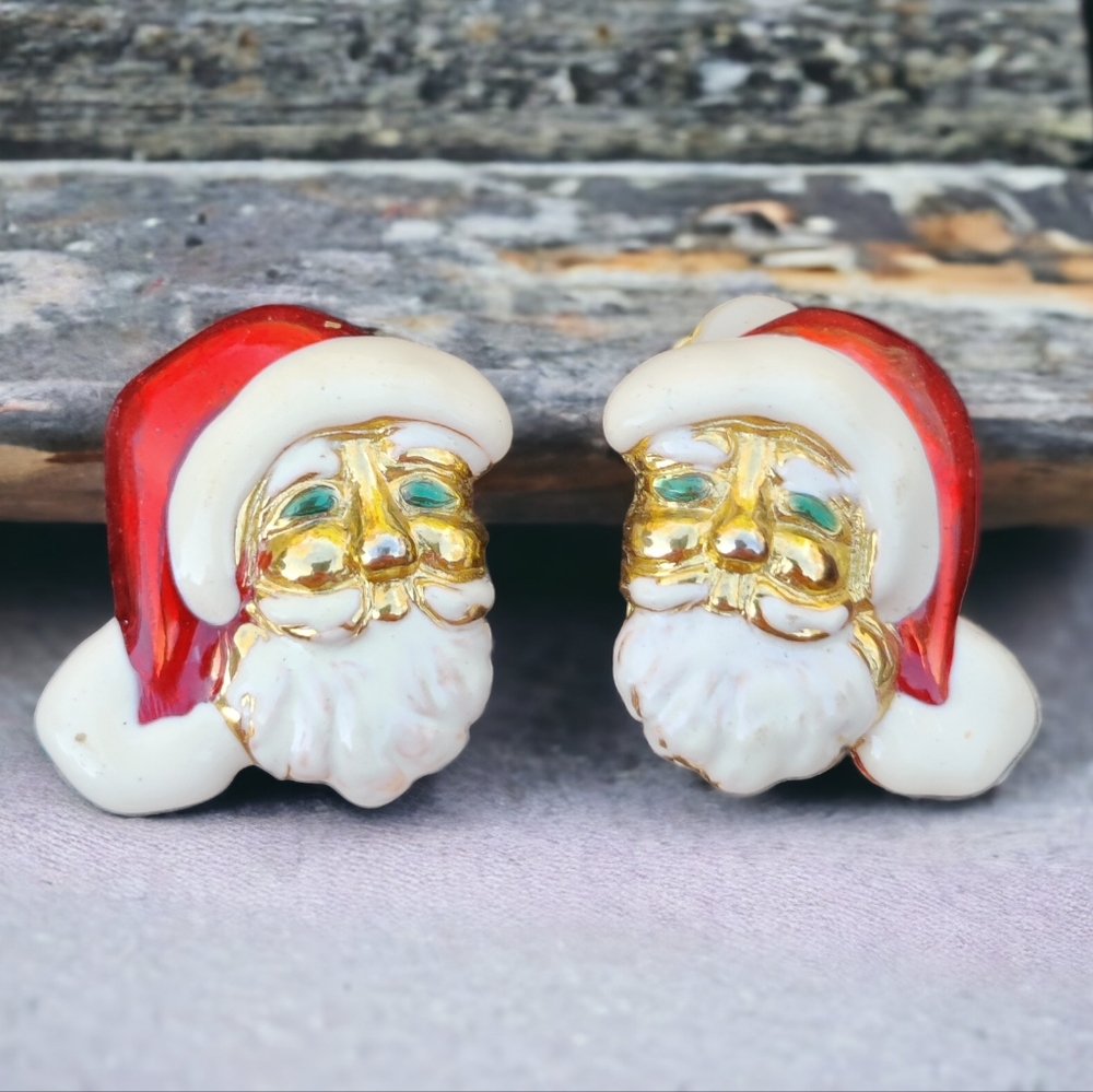 Vintage designer Vero enameled Santa Claus earrings